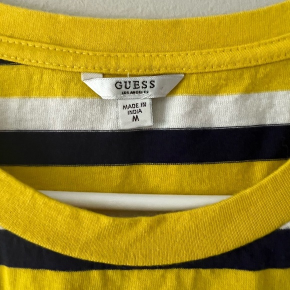 Guess Los Angeles Yellow Black White Striped Logo Tee Short Sleeve Shirt Size M - Picture 4 of 5